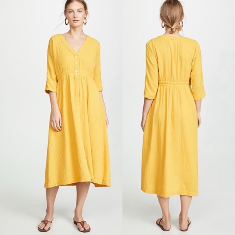 Xirena Georgia Midi Dress in Gold‎ Finch Size XS Short Sleeves Gauze Button Down